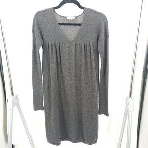 Vince 100% Cashmere Long Sleeve Empire Waist Babydoll Sweater Dress S Gray